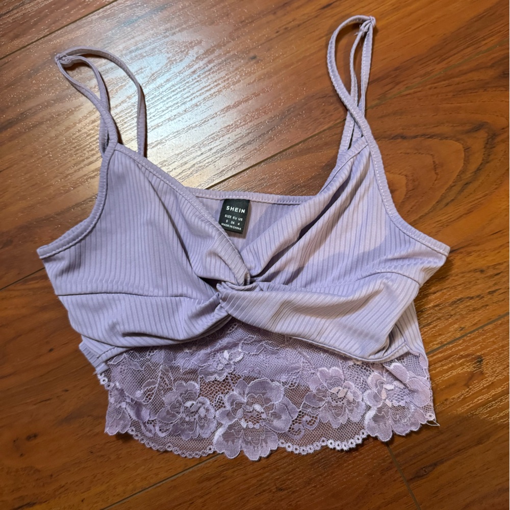 Lavender Lace Trim Crop Top